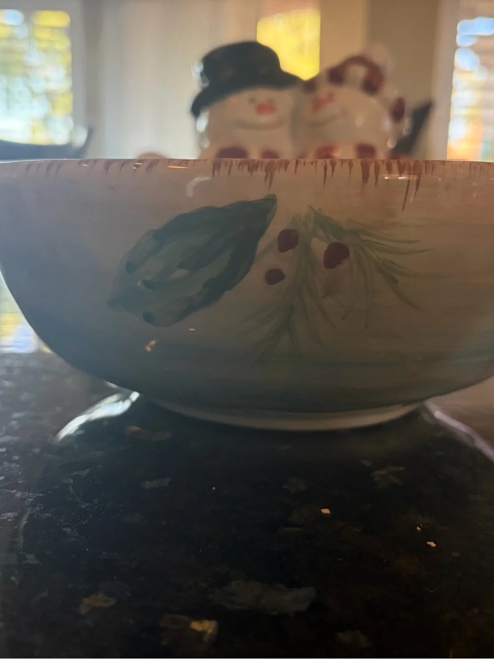 Christmas Holiday Snowman Ceramic Cookie Jar and Candy Bowl Set - LIKE NEW